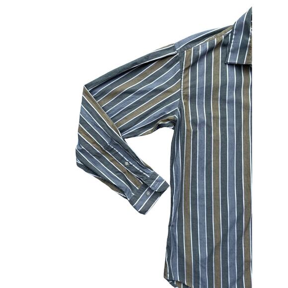 Perry Ellis Portfolio Striped Mens Button Down Long-Sleeve Shirt 16 Earthtoned - Picture 3 of 6